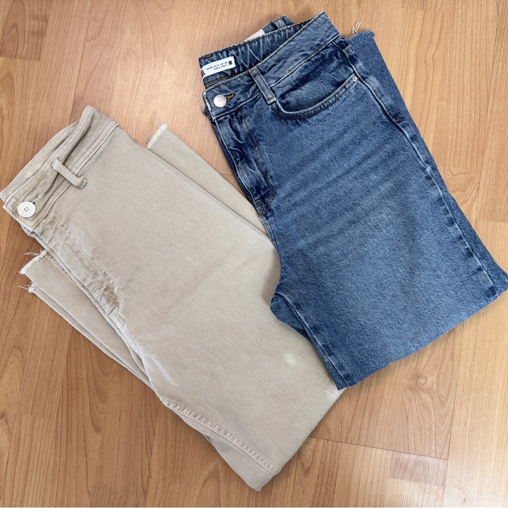 2 x Zara ZW Marine Straight Wide Leg Jean & Loose Fit Jean